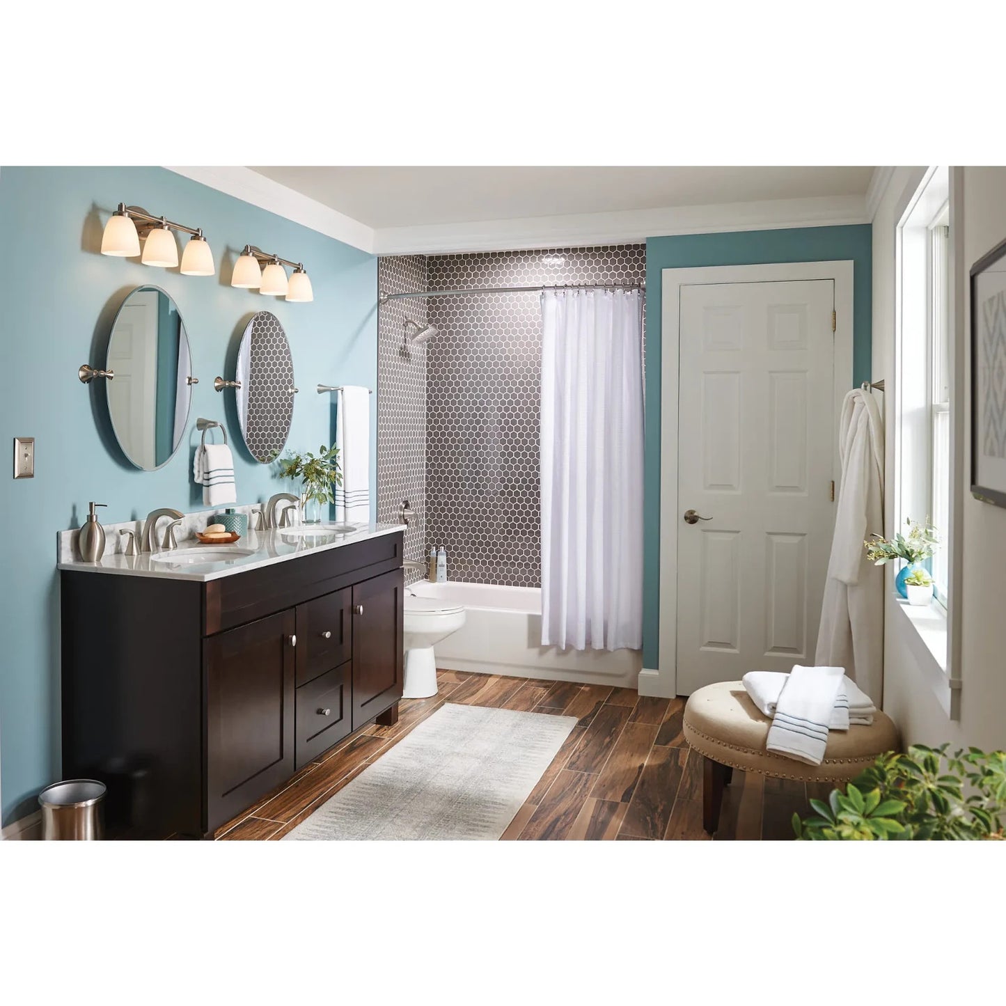 Moen 84504SRN Lindor Spot Resist Brushed Nickel Two-Handle High Arc Widespread