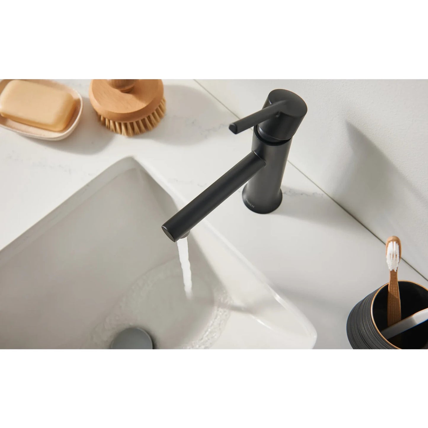 Moen 84770BL Arlys Matte Black Single-Handle Low Arc Bathroom Faucet