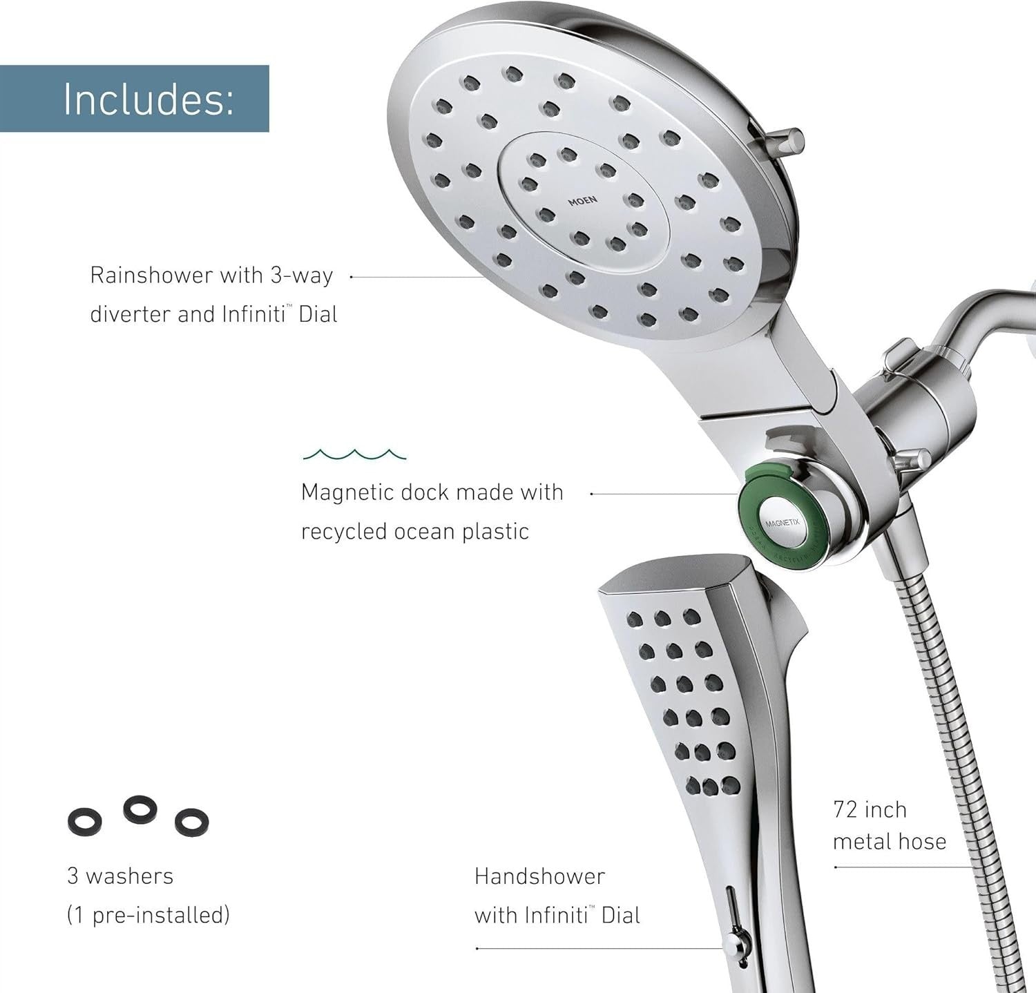 Moen 220C3BN Verso Combo 2.5 GPM Shower Head W/ Magnetic Handheld Brushed Nickel