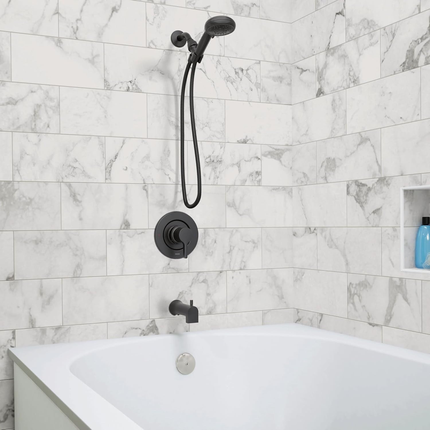 Moen 82775BL Beric Matte Black Tub Shower Faucet 5-Spray Posi-Temp Trim New