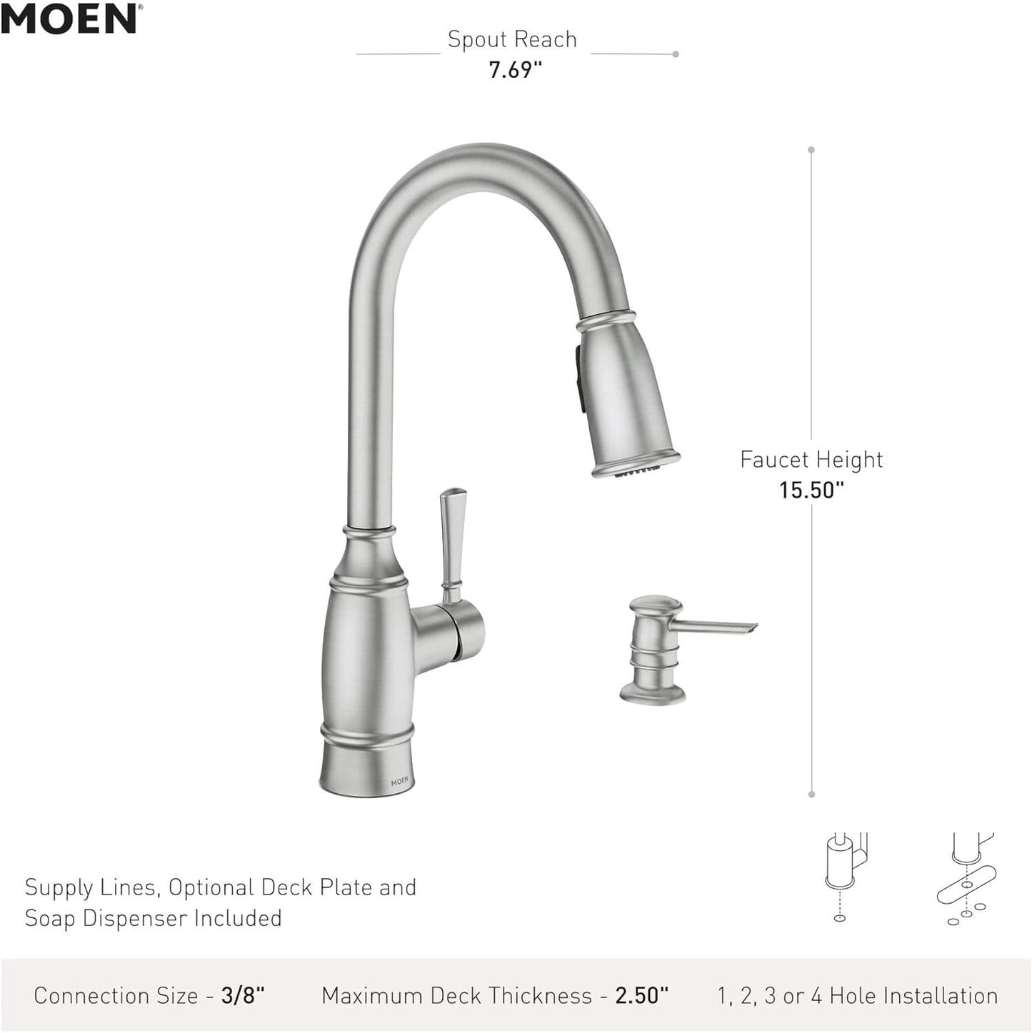 Moen 87791BRB Noell Kitchen Faucet Mediterranean Bronze Pulldown High Arc New