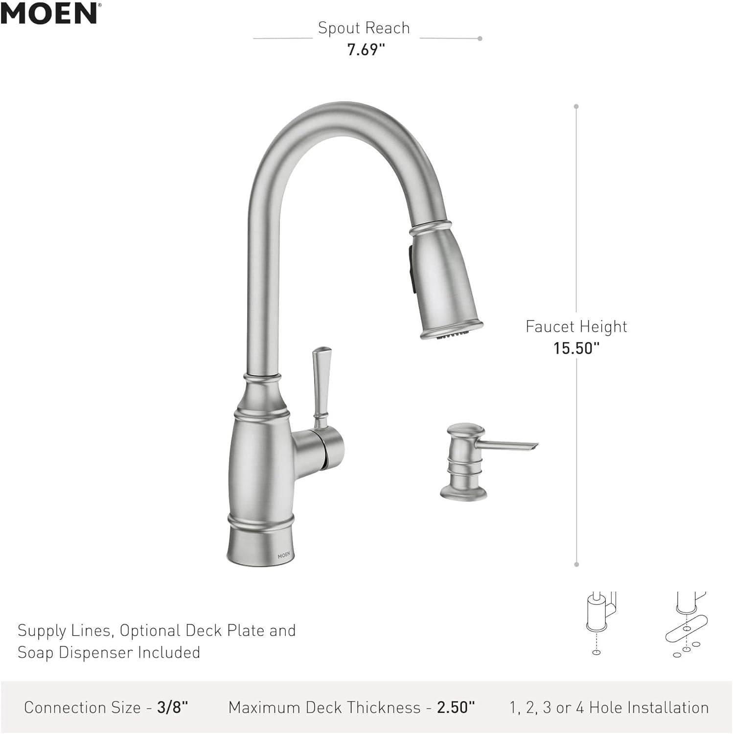 Moen 87791BRB Noell Kitchen Faucet Mediterranean Bronze Pulldown High Arc New