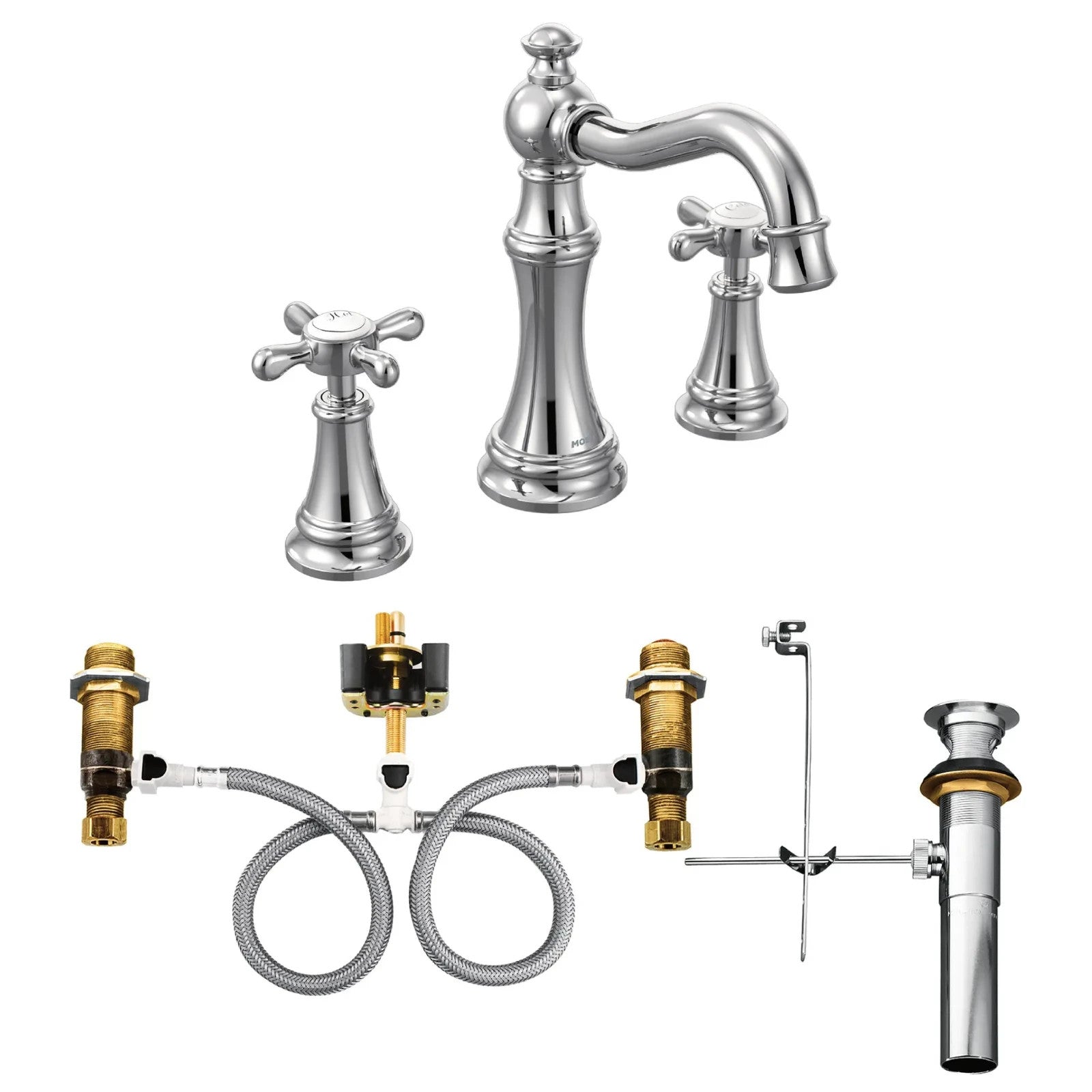 Moen TVS42114 Weymouth Chrome Two-Handle High Arc Widespread Bathroom Faucet