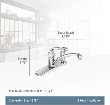 Moen 87203 Adler Chrome One Handle Kitchen Faucet Low Arc Single Lever New