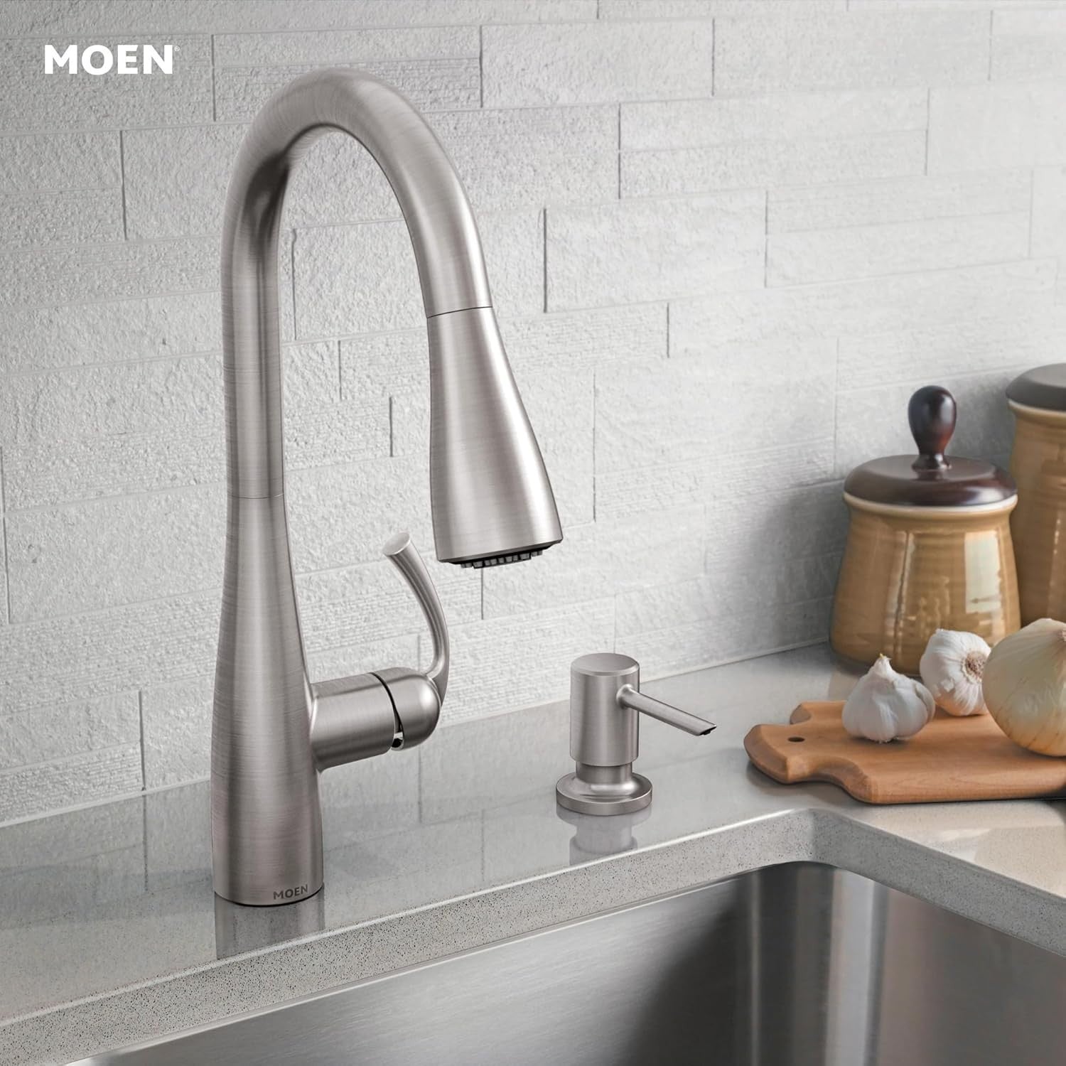 Moen 87014SRS Essie Kitchen Faucet Spot Resist Stainless Pulldown High Arc New