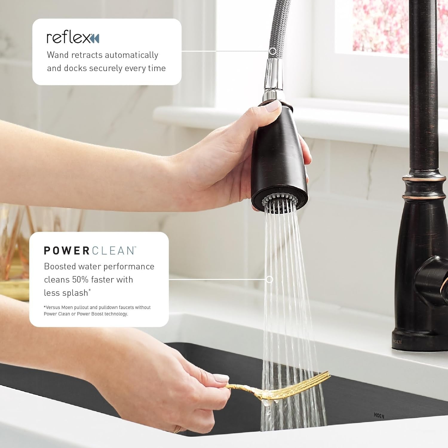 Moen 87791BRB Noell Kitchen Faucet Mediterranean Bronze Pulldown High Arc New