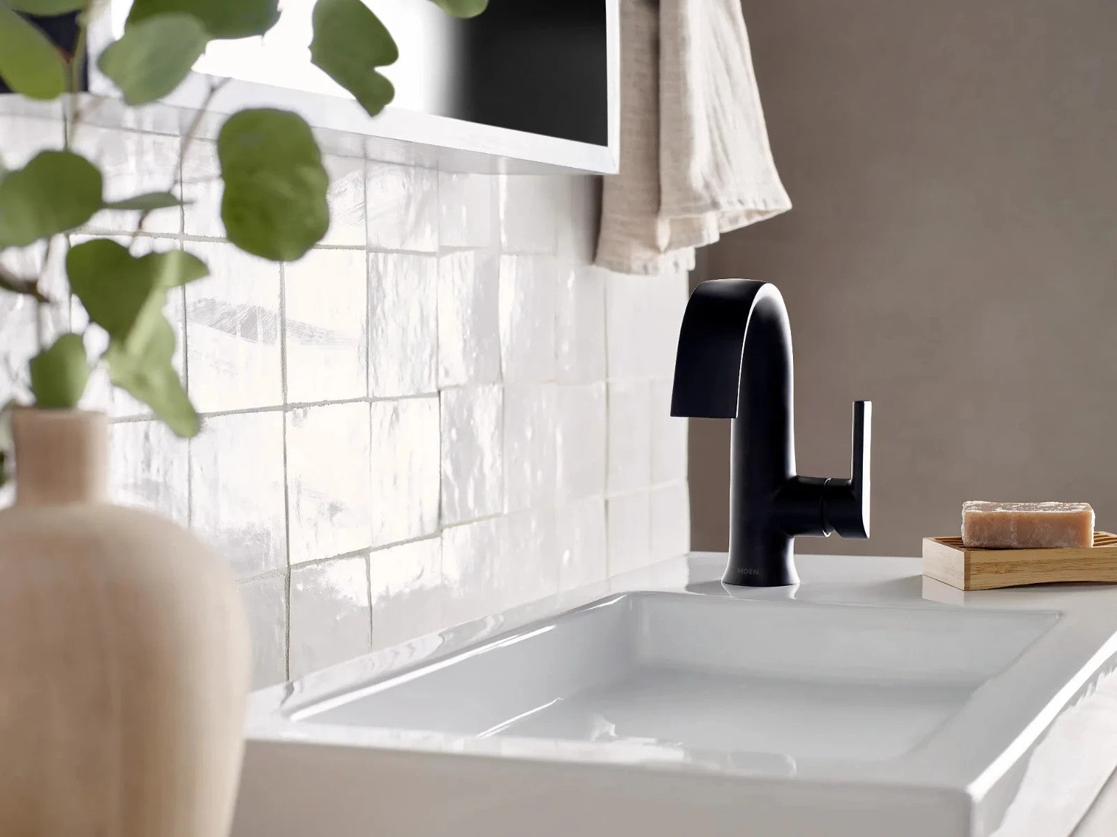 Moen S6910BN Doux Single Handle High Arc Bathroom Faucet Brushed Nickel New