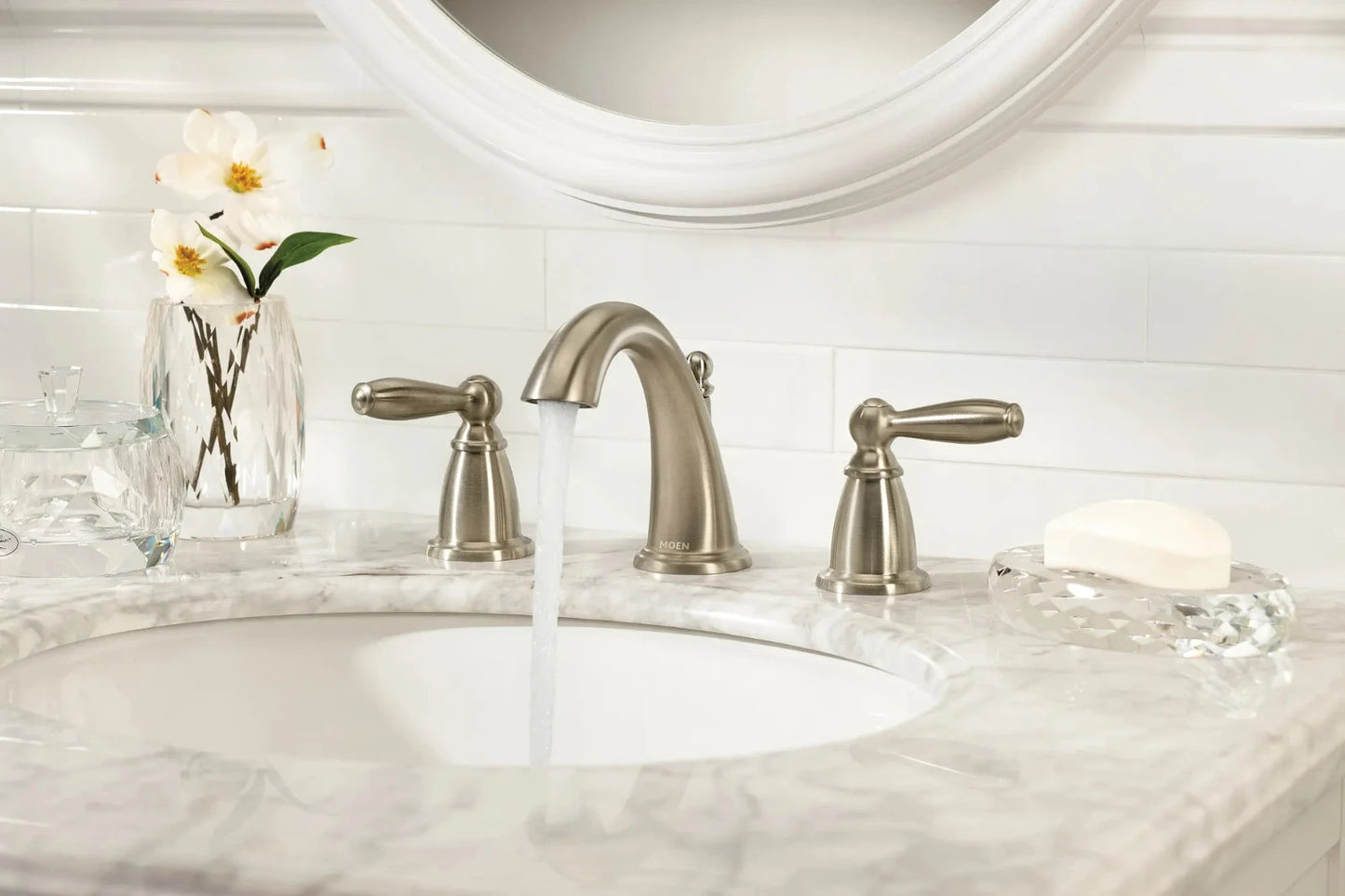 Moen T6620BN Brantford Two-Handle High Arc Bathroom Faucet Brushed Nickel New