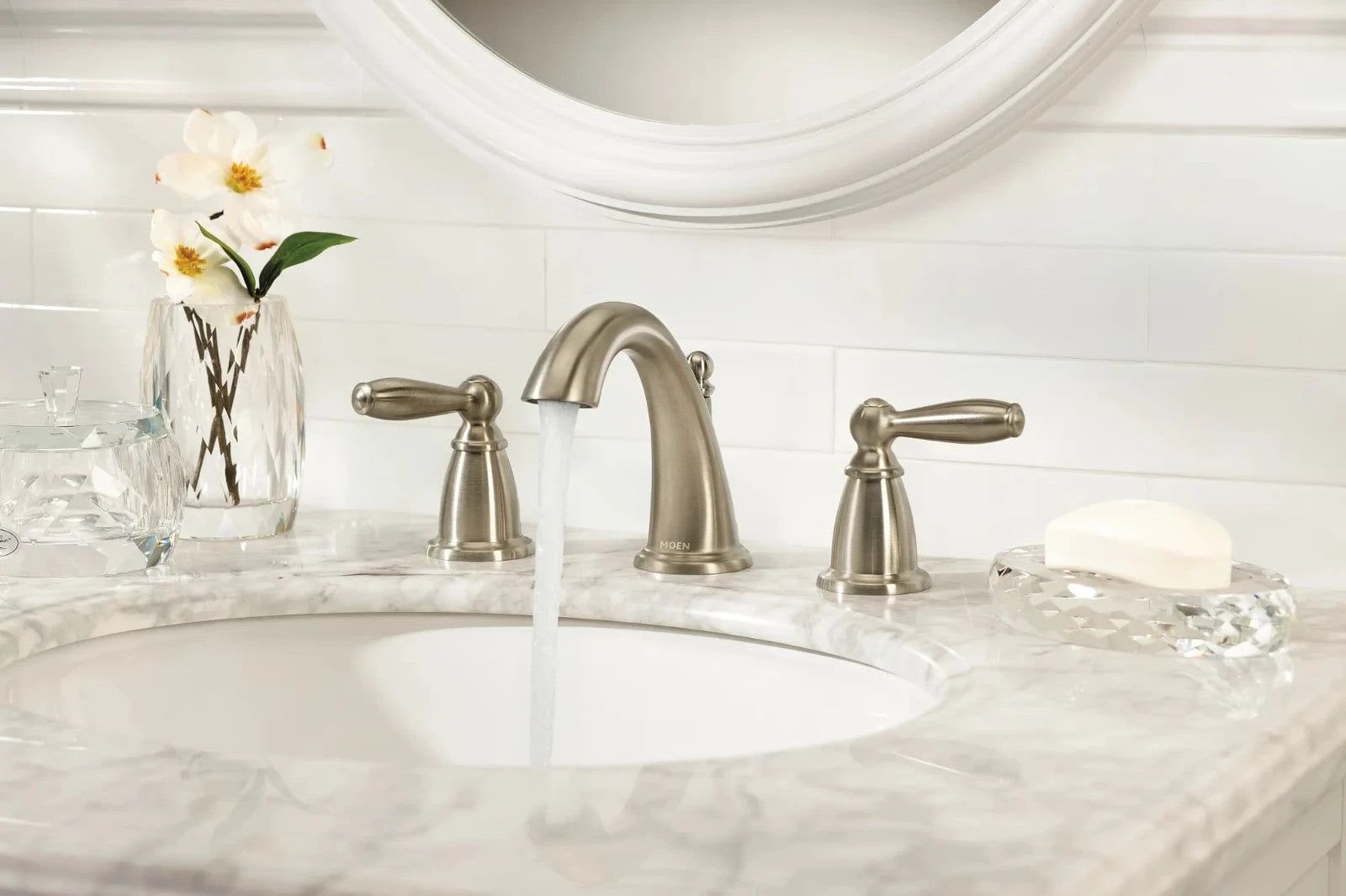 Moen T6620BN Brantford Two-Handle High Arc Bathroom Faucet Brushed Nickel New