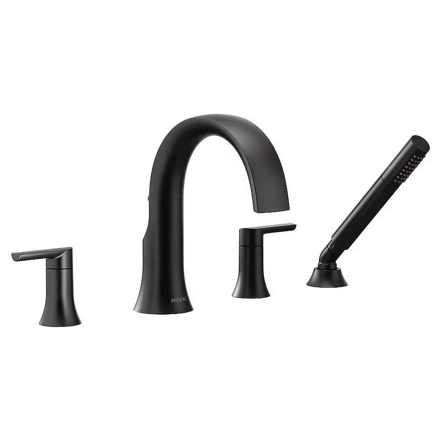 Moen TS984BL Doux 4 Handle Widespread Deck Mounted Roman Tub Filler- Matte Black