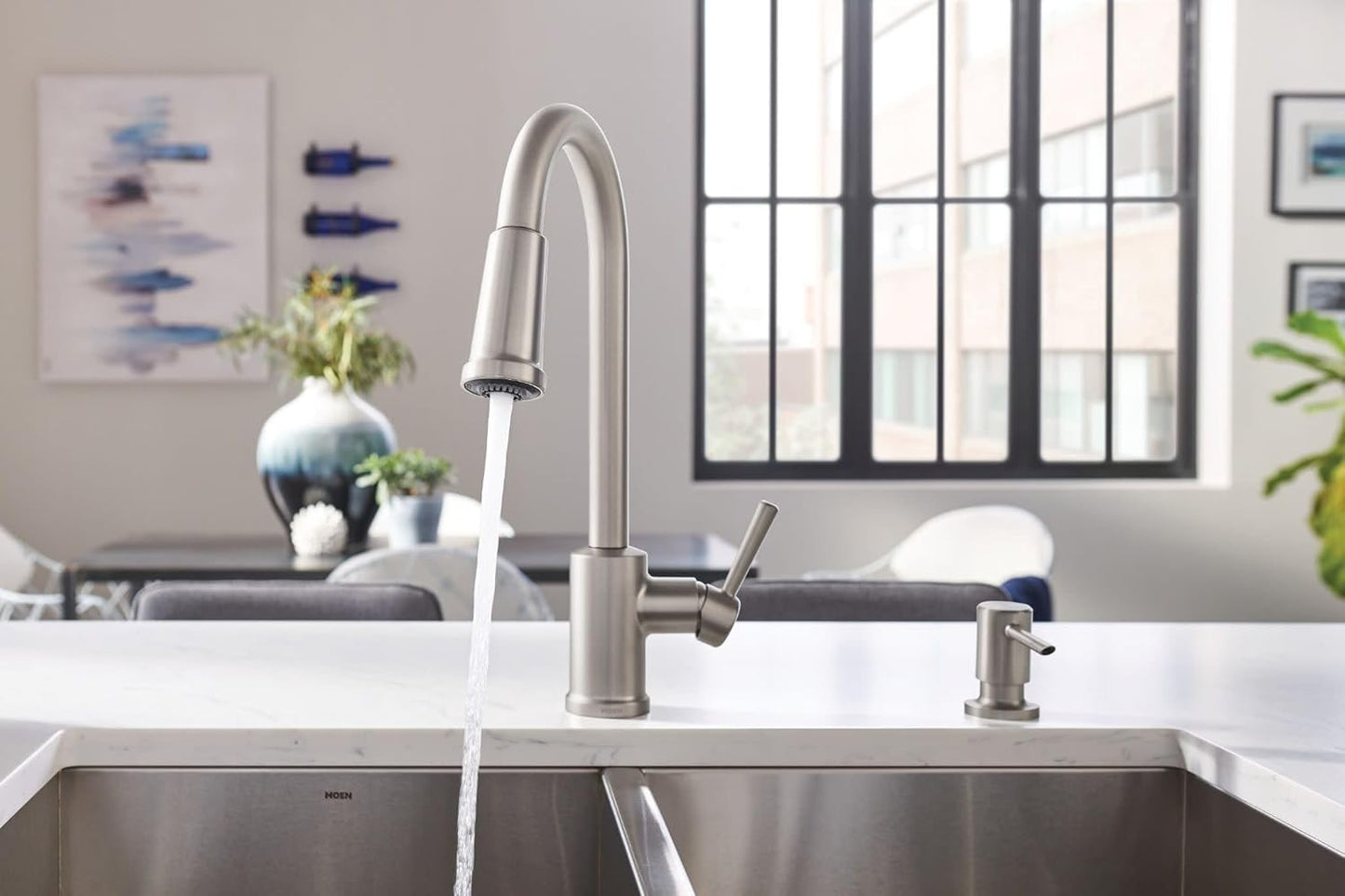 Moen 87090MSRS Indi Kitchen Faucet Spot Resist Stainless Pulldown High Arc New