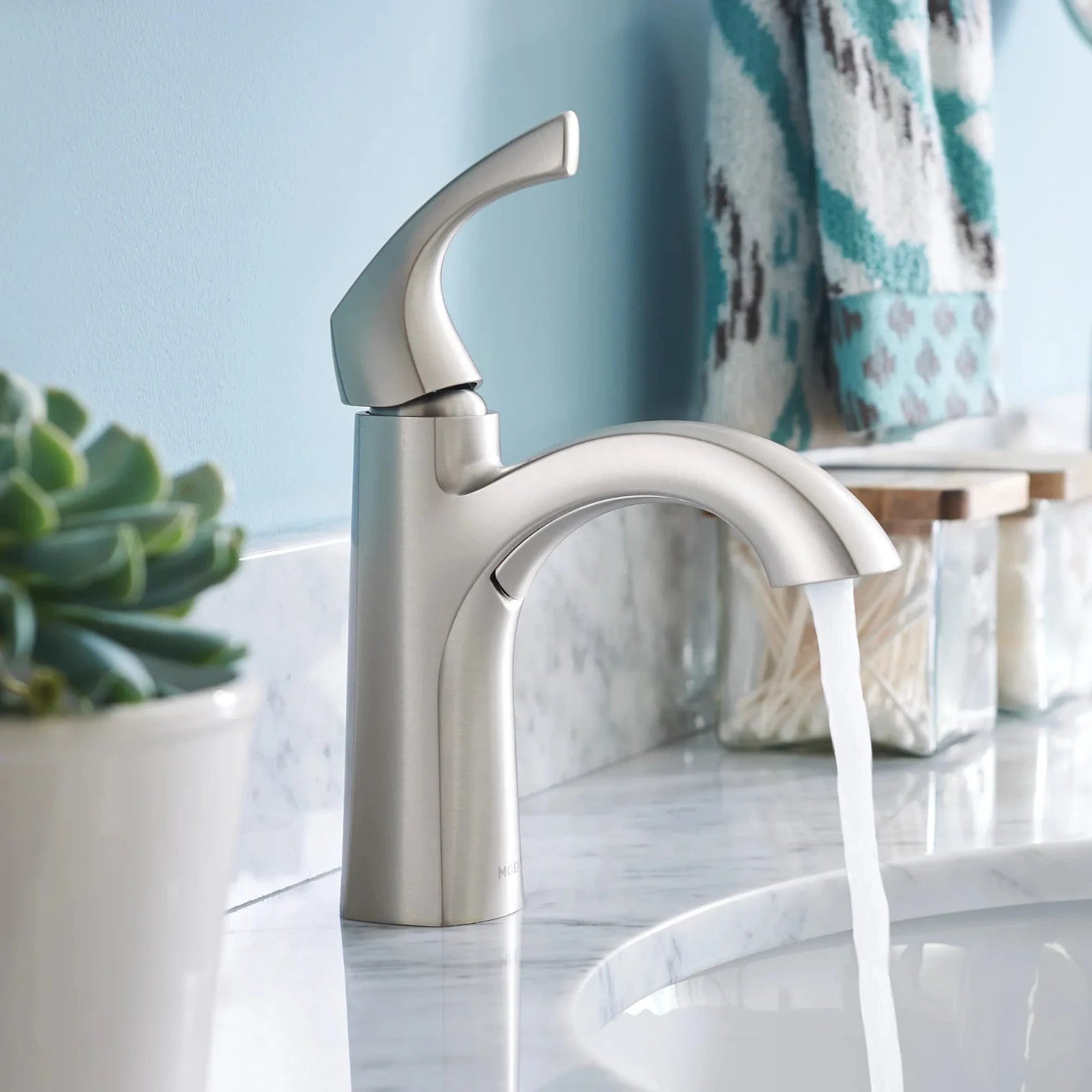 Moen Lindor 84505SRN Brushed Nickel High Arc Bathroom Faucet New