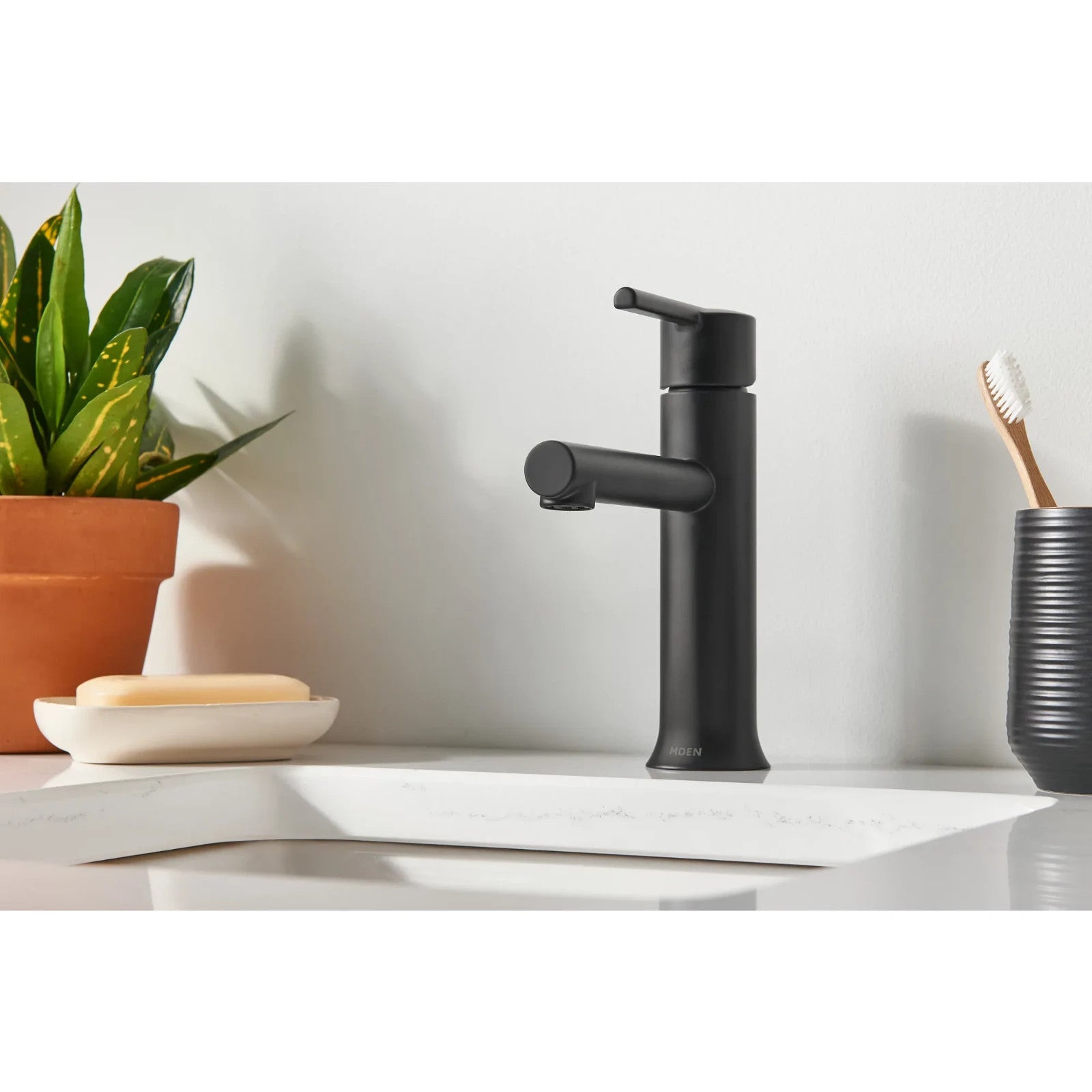 Moen 84770BL Arlys Matte Black Single-Handle Low Arc Bathroom Faucet