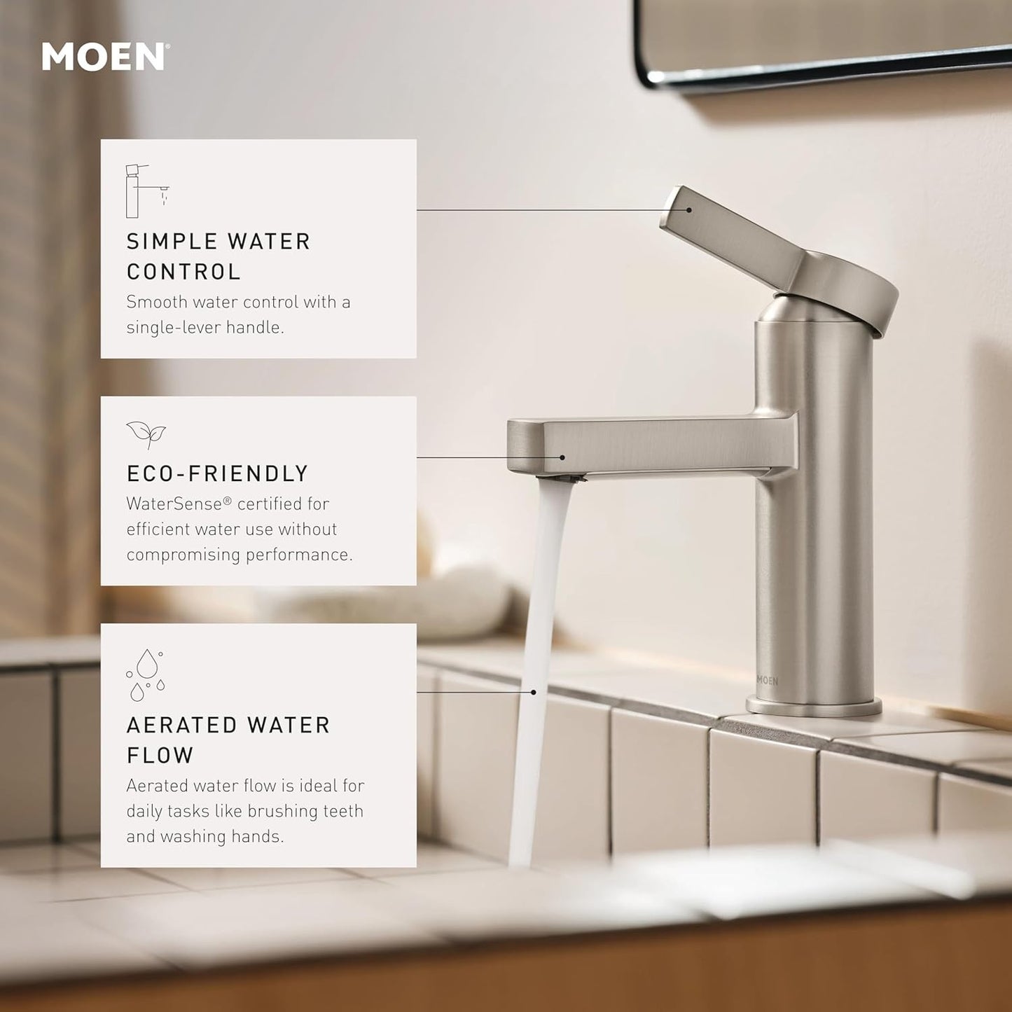 Moen Beric 84774SRN One-handle Bathroom Sink Faucet,Brushed Nickel *NEW*