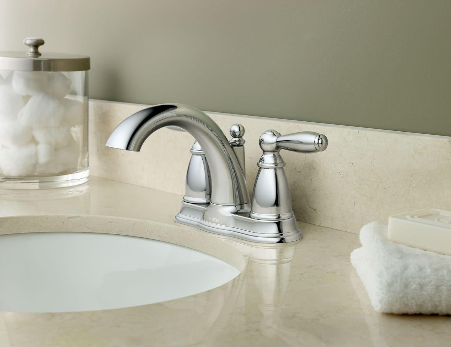 Moen 6610 Brantford Double Handle Centerset Bathroom Faucet W/ Drain Chrome