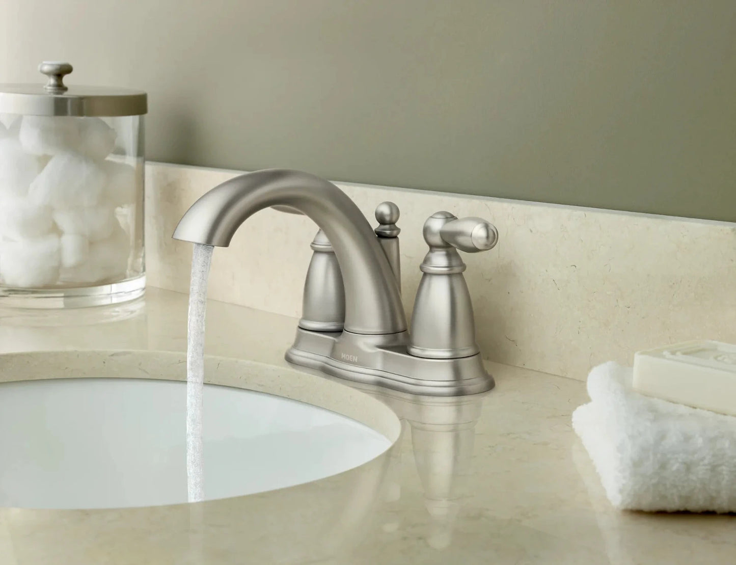 Moen 6610BN Brantford Two-Handle High Arc Bathroom Faucet Brushed Nickel New