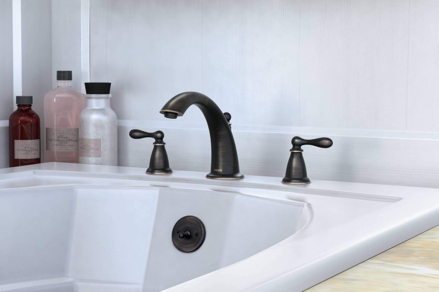 MOEN 86440BRB Caldwell Mediterranean Bronze Two-Handle High Arc Roman Tub Faucet