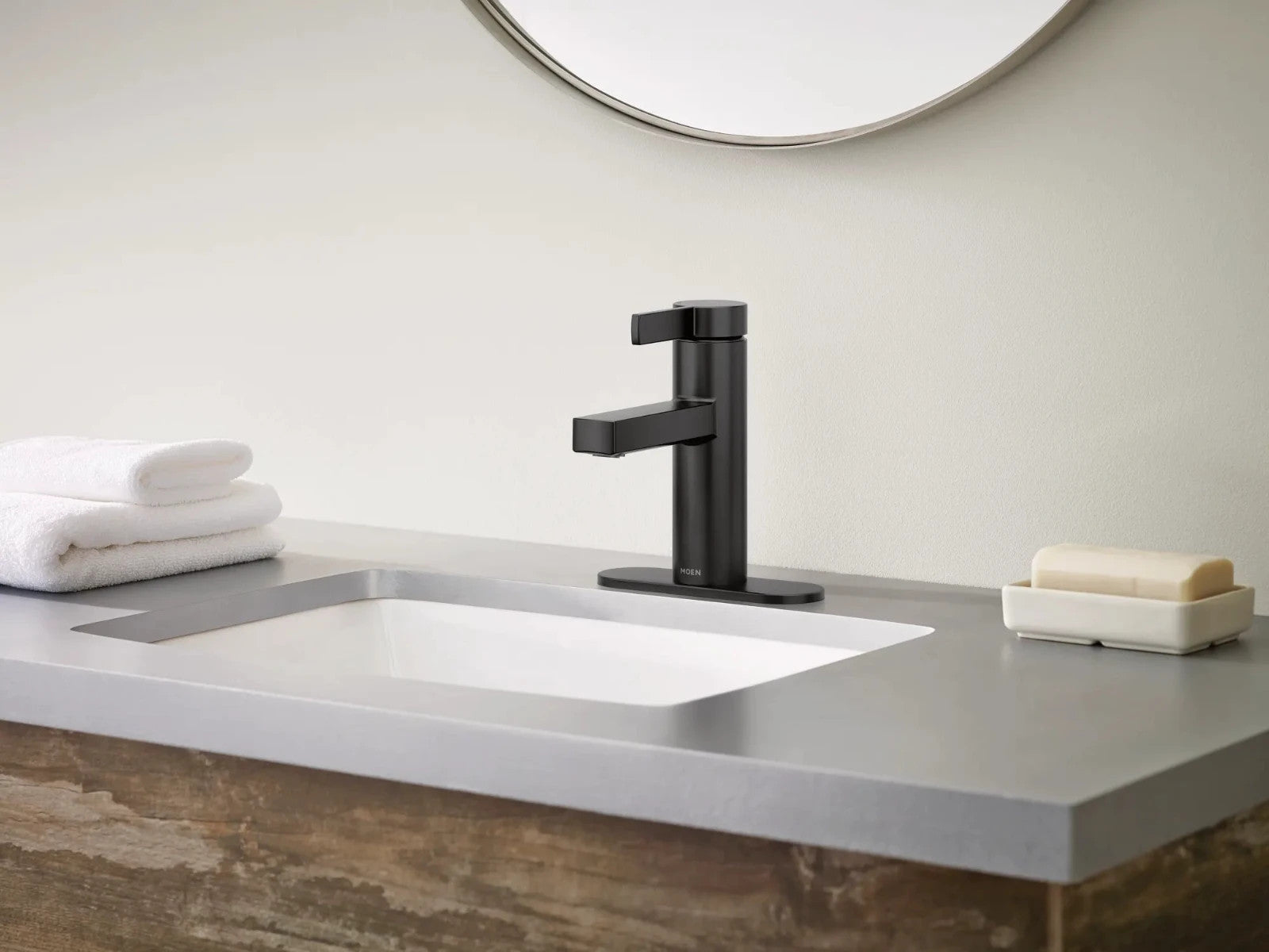 Moen 84774BL Beric Matte Black Bathroom Faucet Single Handle Deckplate New