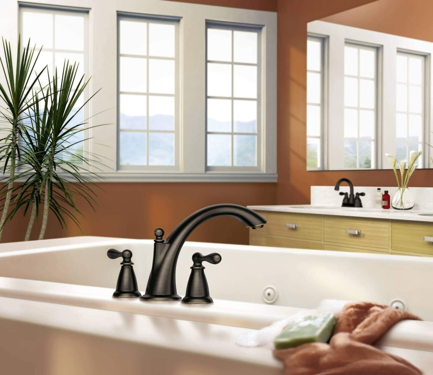 MOEN 86440BRB Caldwell Mediterranean Bronze Two-Handle High Arc Roman Tub Faucet