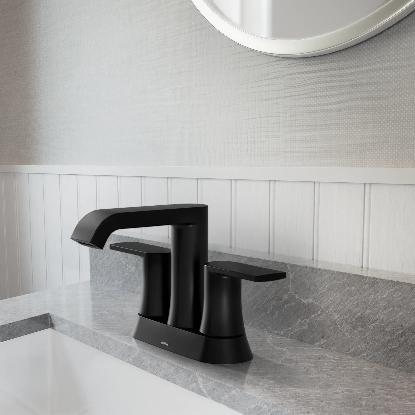 Moen 84764BL Genta Matte Black Two-Handle High Arc Widespread Bathroom Faucet