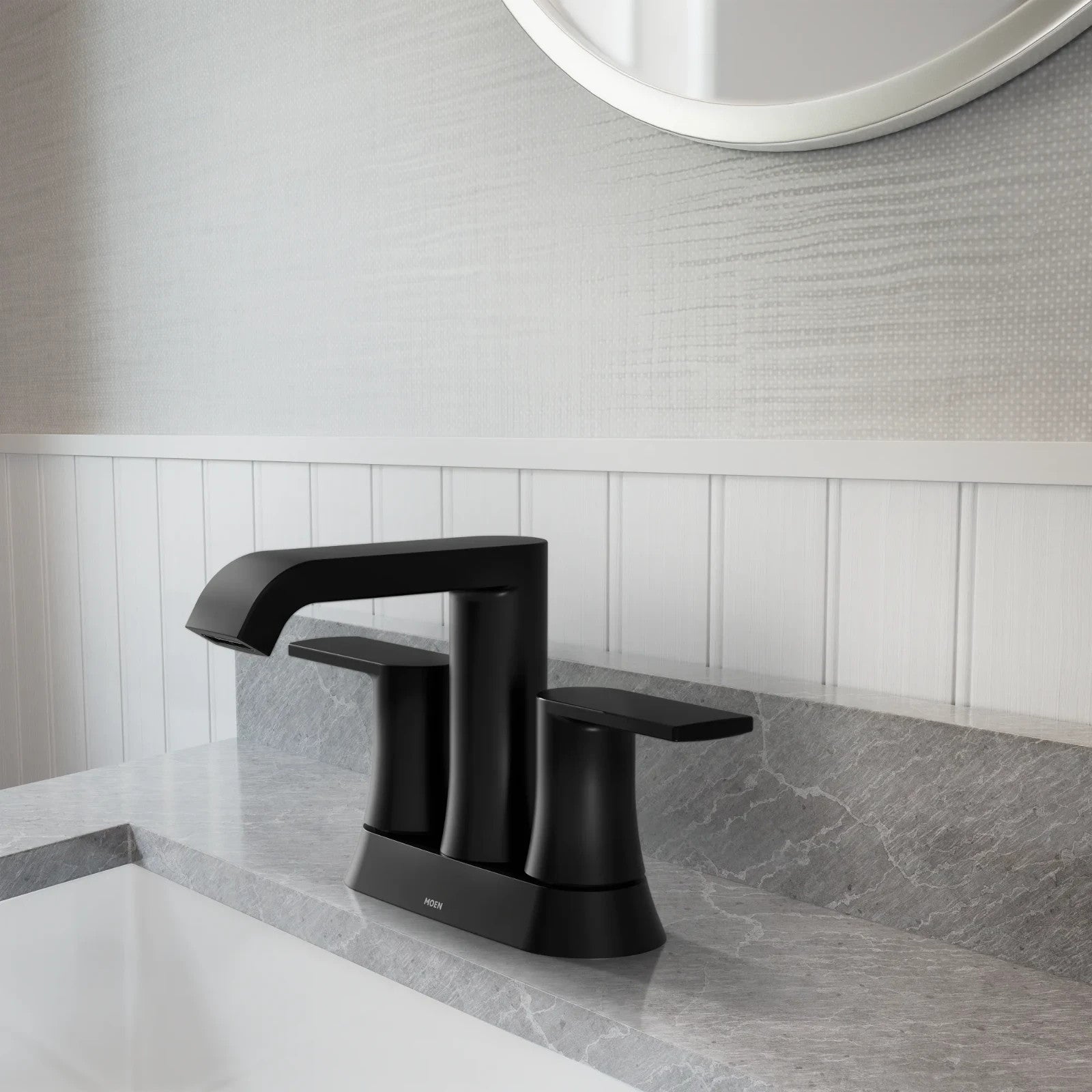 Moen 84764BL Genta Matte Black Two-Handle High Arc Widespread Bathroom Faucet
