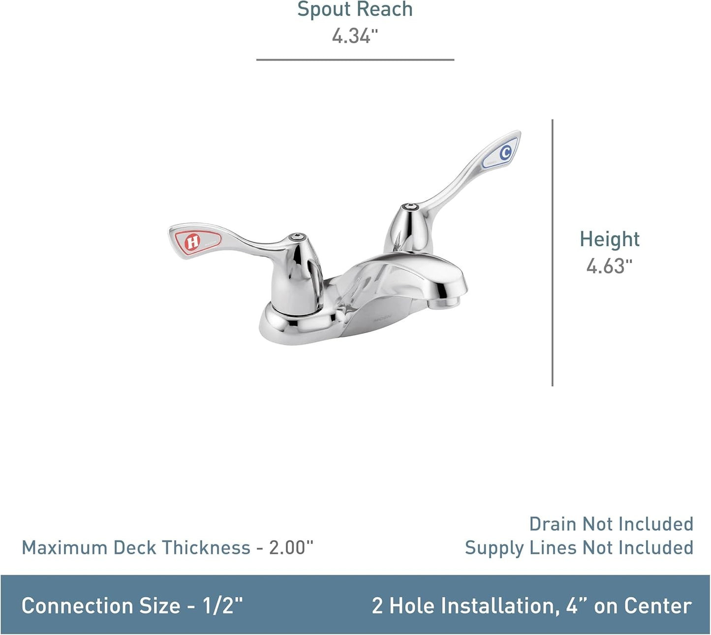 Moen 8800 Commercial M-Bition Chrome 2 Handle 4" Lav Faucet Centerset 1/2" IPS