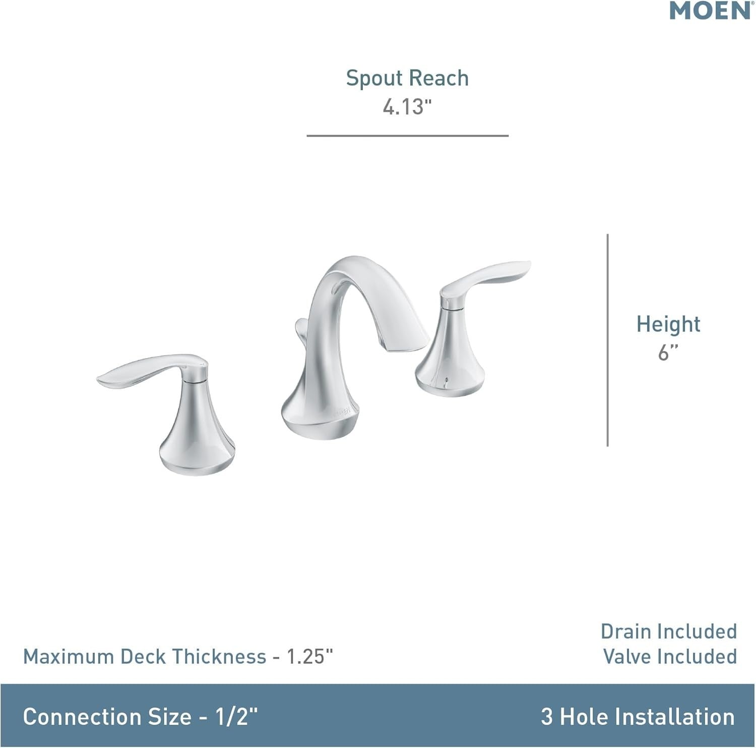 MOEN TV6420 EVA 1.2 GPM Widespread Bathroom Faucet Chrome With Valve Included