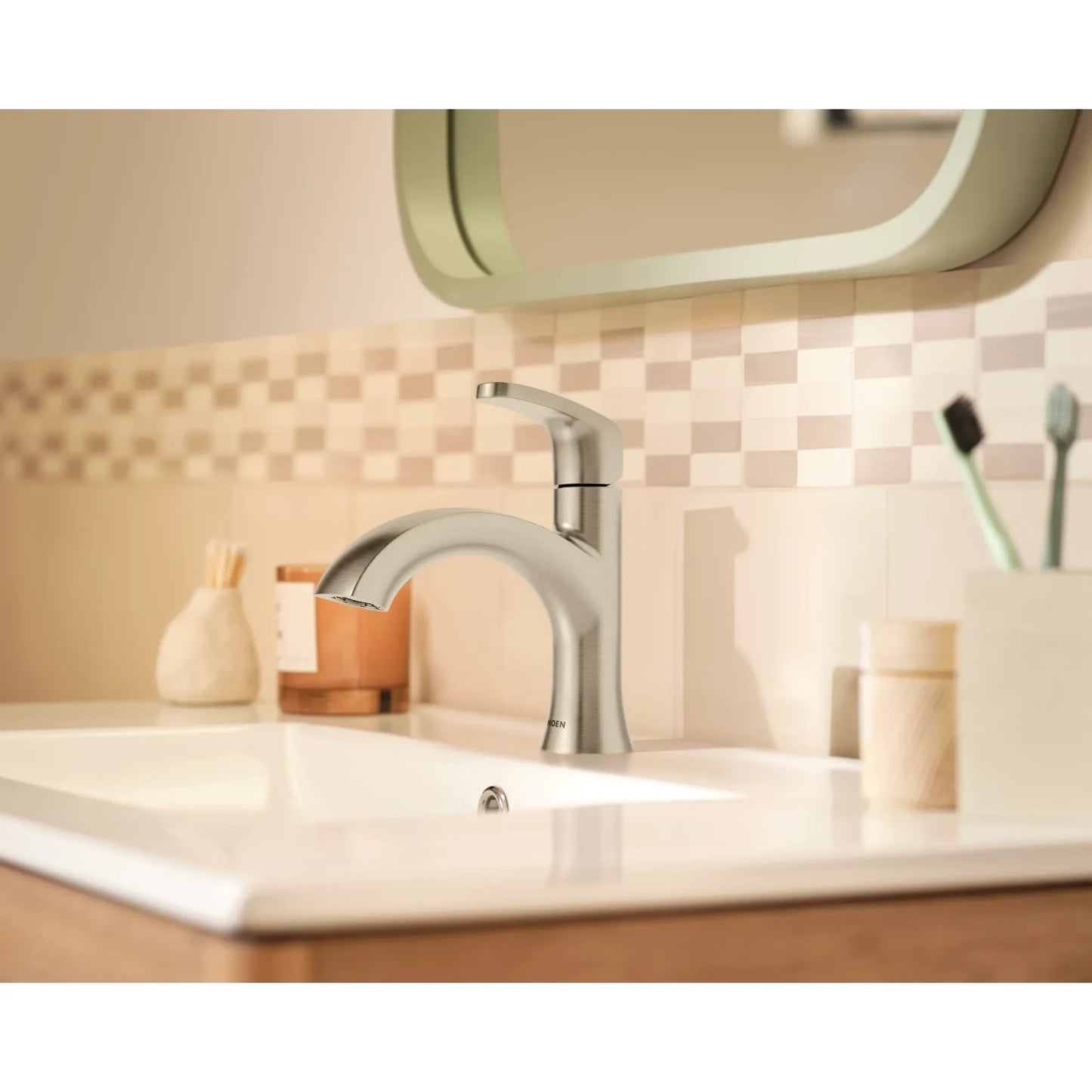 Moen 84346SRN Karis Spot Resist Brushed Nickel Single-Handle High Fauc Bathroom