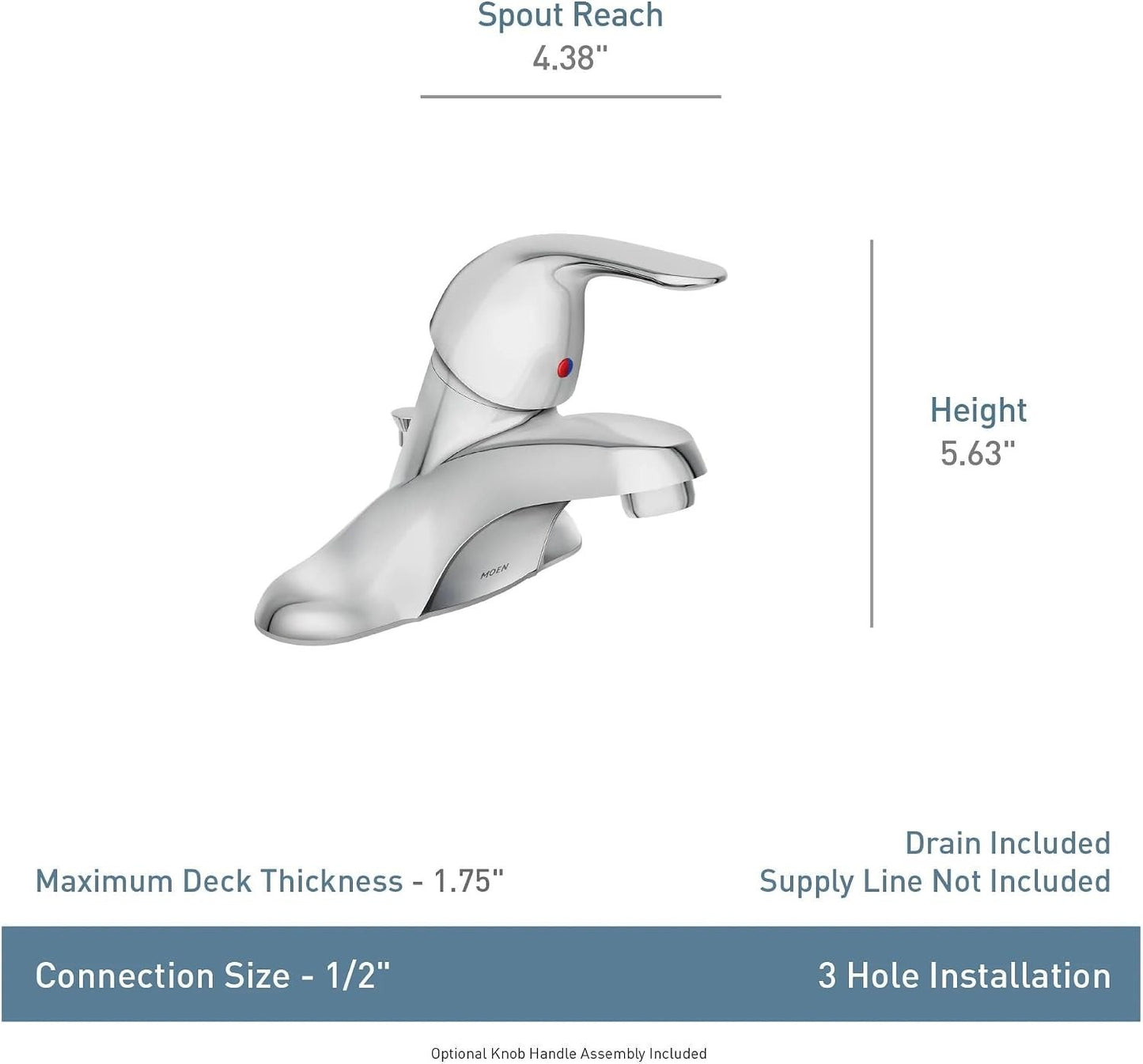 Moen WS84503 Adler Chrome Single-Handle Low Arc Centerset Bathroom Faucet