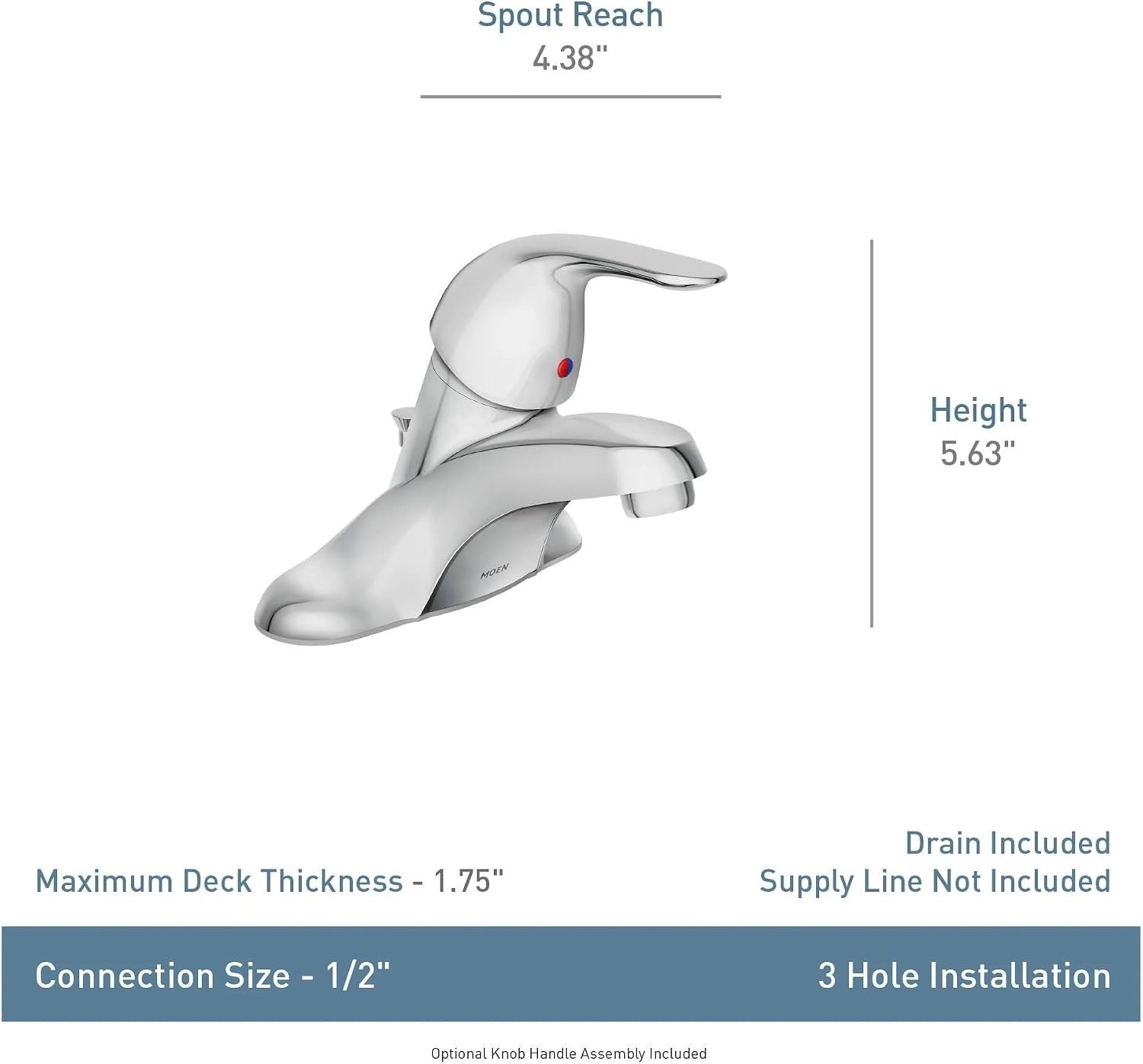 Moen WS84503 Adler Chrome Single-Handle Low Arc Centerset Bathroom Faucet
