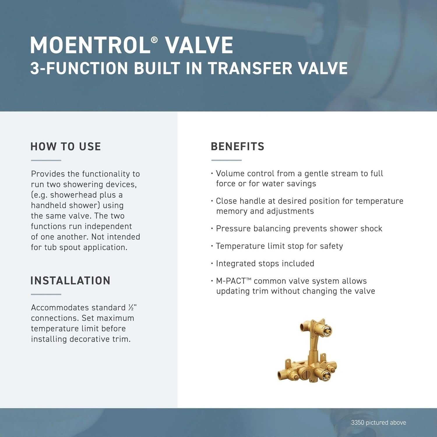 Moen T3290BL Align Matte Black Moentrol Transfer Valve Trim Kit New