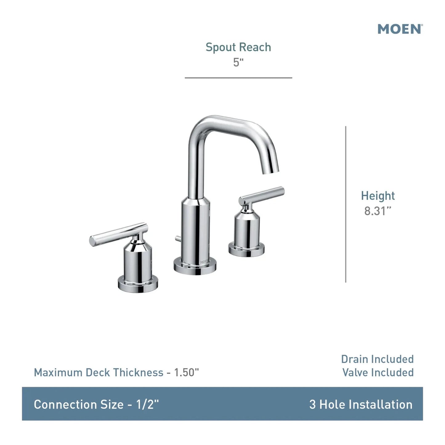 Moen TV6142 Gibson Chrome Two-Handle High Arc Widespread Bathroom Faucet