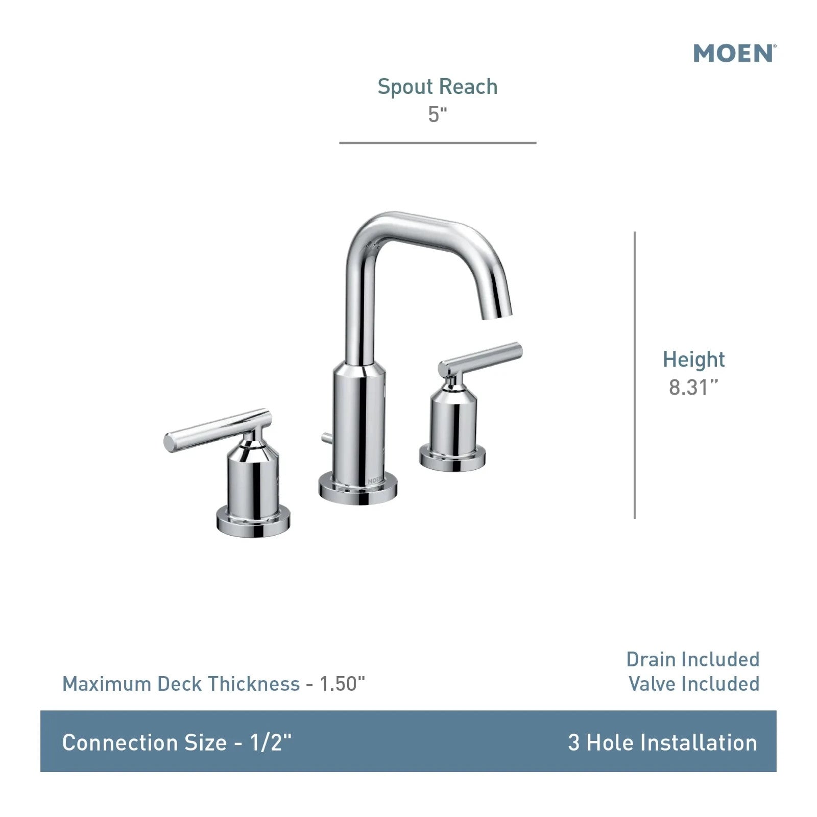 Moen TV6142 Gibson Chrome Two-Handle High Arc Widespread Bathroom Faucet