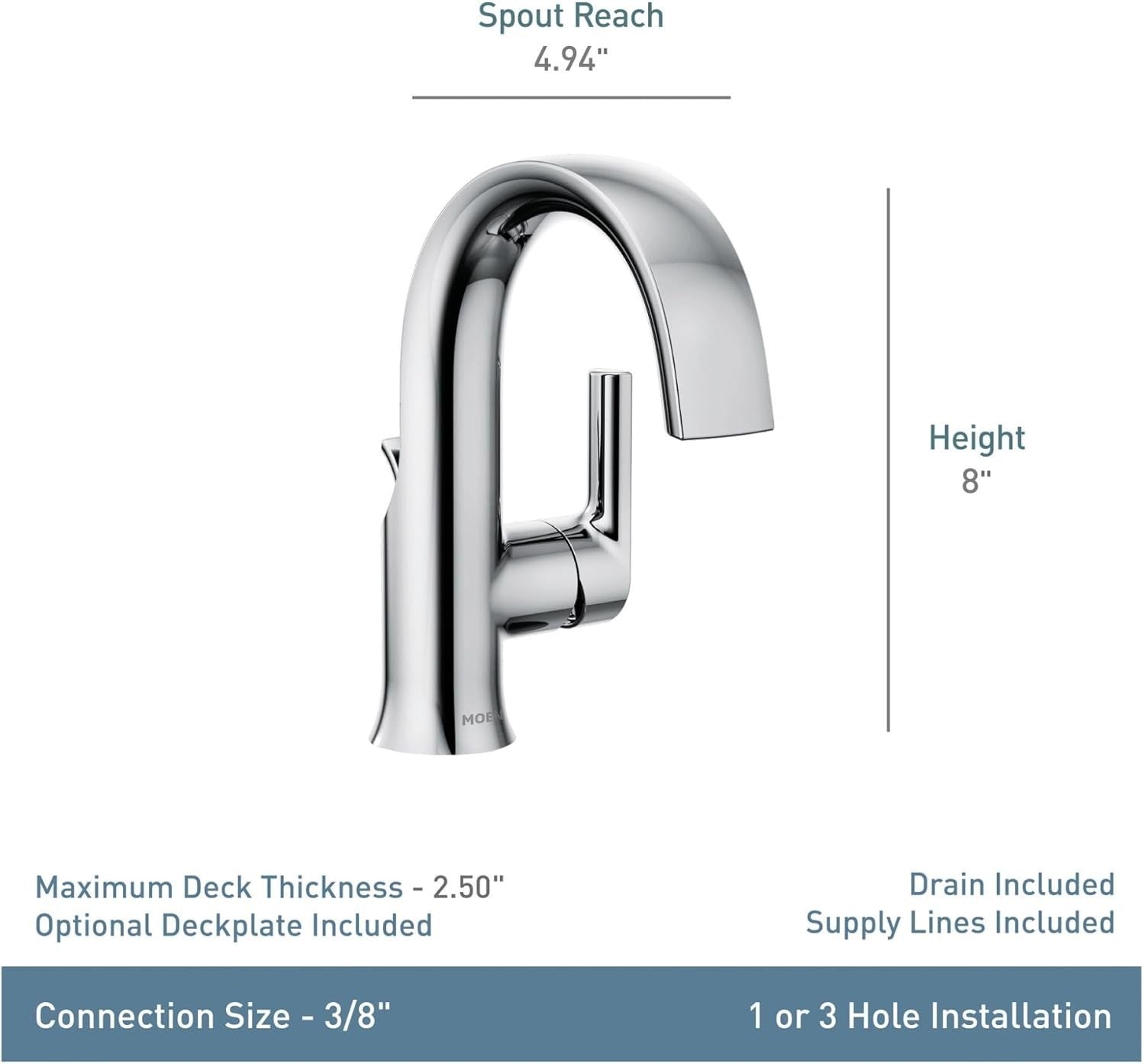 Moen S6910BN Doux Single Handle High Arc Bathroom Faucet Brushed Nickel New