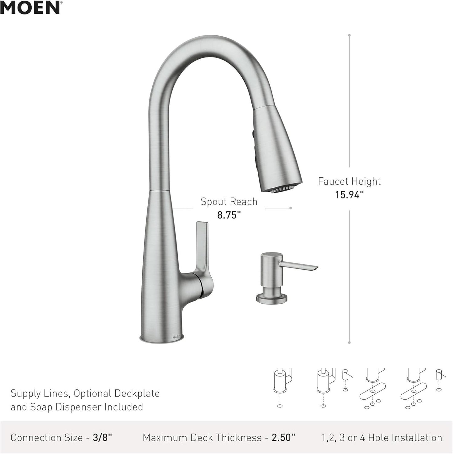Moen 87627EISRS Haelyn Kitchen Faucet Spot Resist Stainless LED ColorCue New