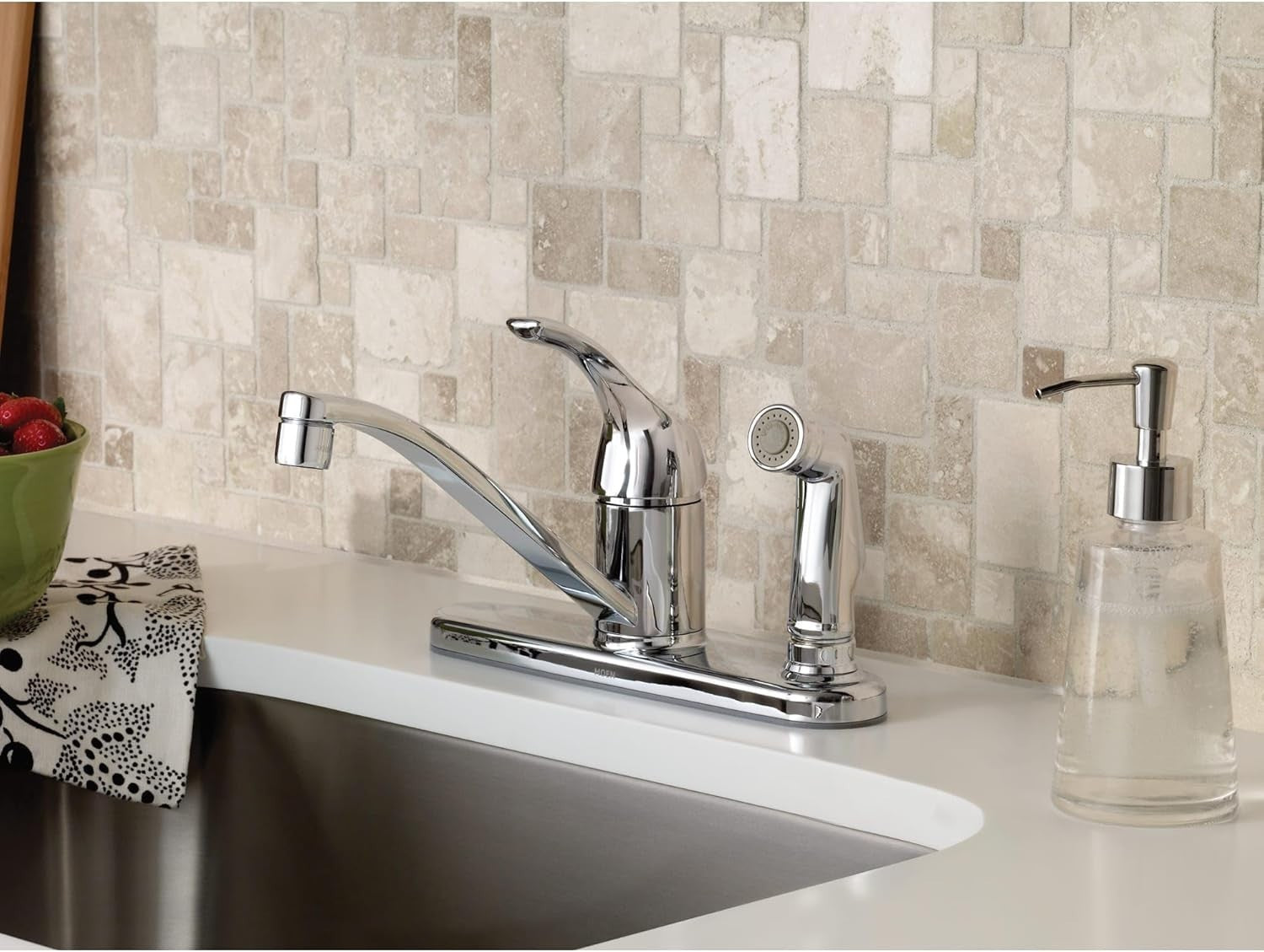 Moen CA87554C Adler Chrome One Handle Kitchen Faucet Side Spray Low Arc New