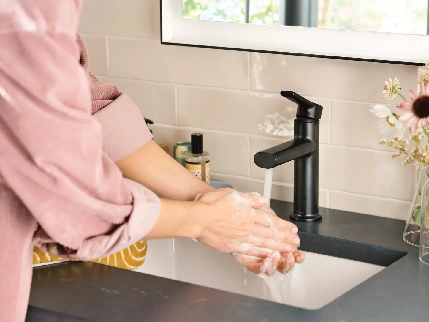 Moen 84794BL Meena Single Handle High Arc Bathroom Faucet Matte Black New