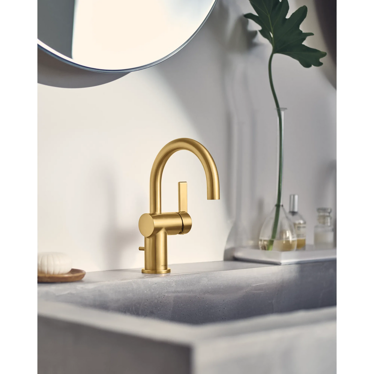 Moen 6221BG Cia Brushed Gold One-Handle High Arc Bathroom Faucet
