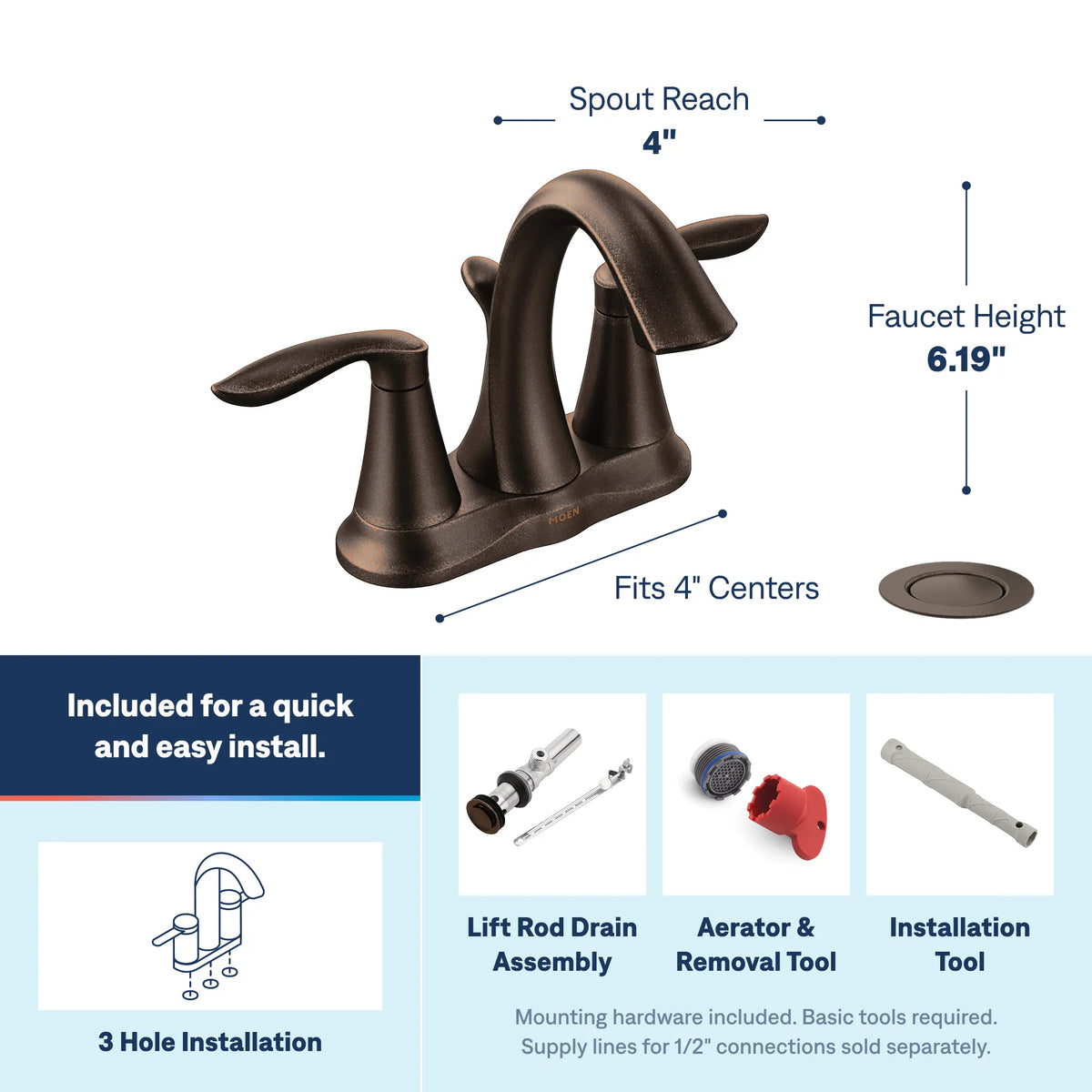 Moen 6410ORB Eva Oil Rubbed Bronze Two-Handle High Arc Bathroom Faucet