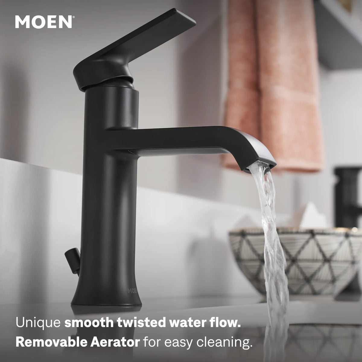 Moen 6706BL Genta Matte Black LX One-Handle High Arc Bathroom Faucet