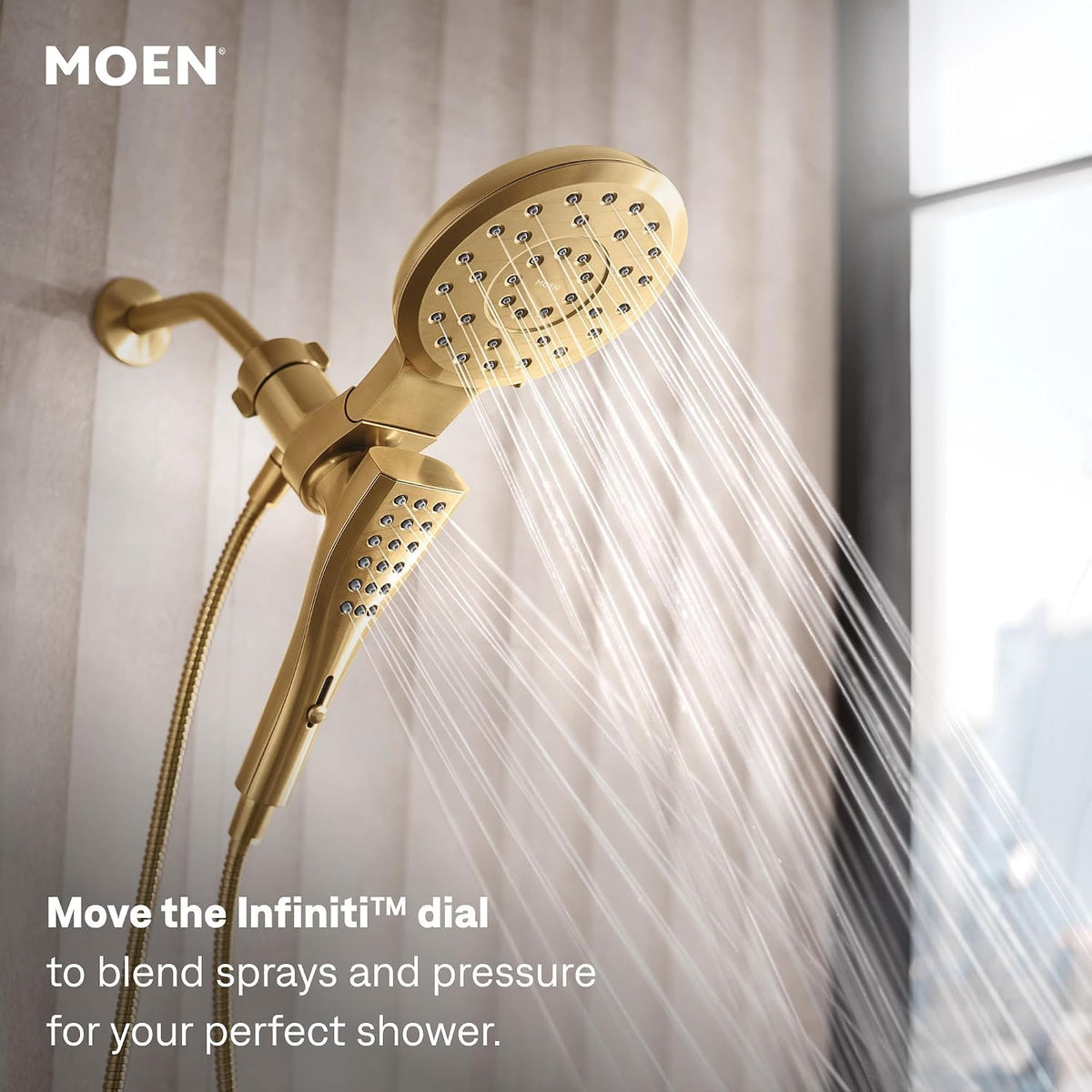Moen 220C3EPBG Verso Brushed gold infinite 7" diameter spray head standard with handshower — view 6
