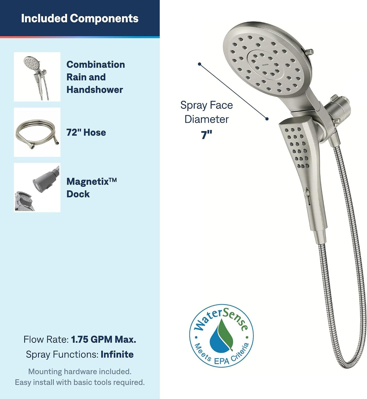 Moen 220C3EPBN Verso Combination Shower with Infiniti Dial in Brushed Nickel — view 4