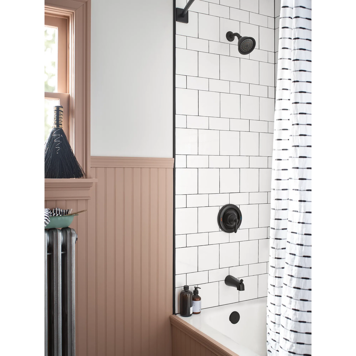 Moen 82496EPBL Caldwell Matte Black Posi-Temp Eco-Performance Tub and Shower Faucet