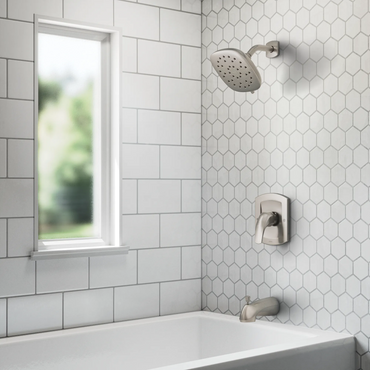 Moen 82534SRN Zarina Spot resist brushed nickel Posi-Temp tub/shower — view 2