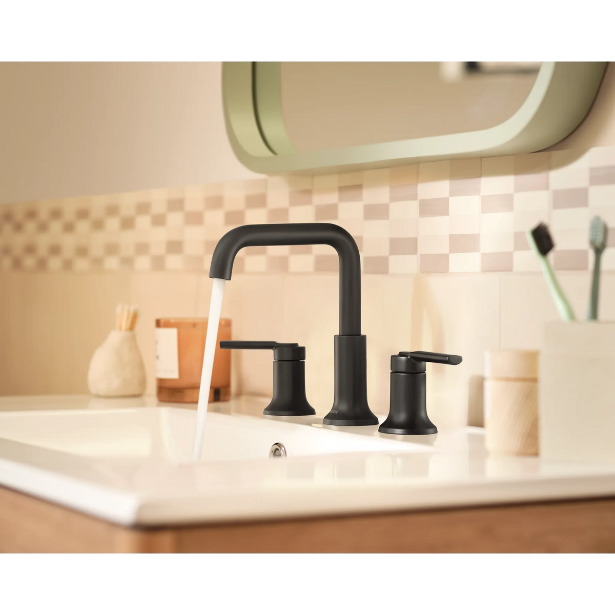 Moen 84142BL Zyla Matte Black Two-Handle High Arc Widespread Bathroom Faucet