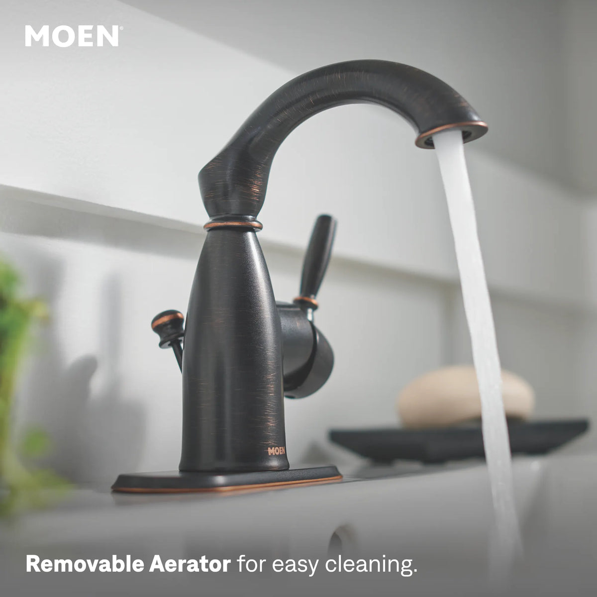 Moen 84144BRB Sarona Mediterranean Bronze One-Handle High Arc Bathroom Faucet