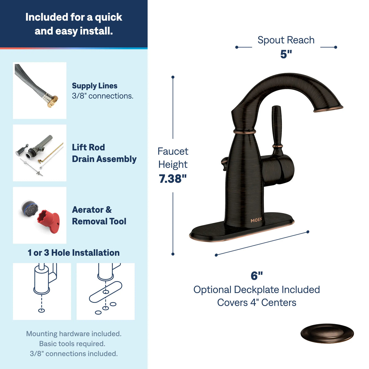 Moen 84144BRB Sarona Mediterranean Bronze One-Handle High Arc Bathroom Faucet