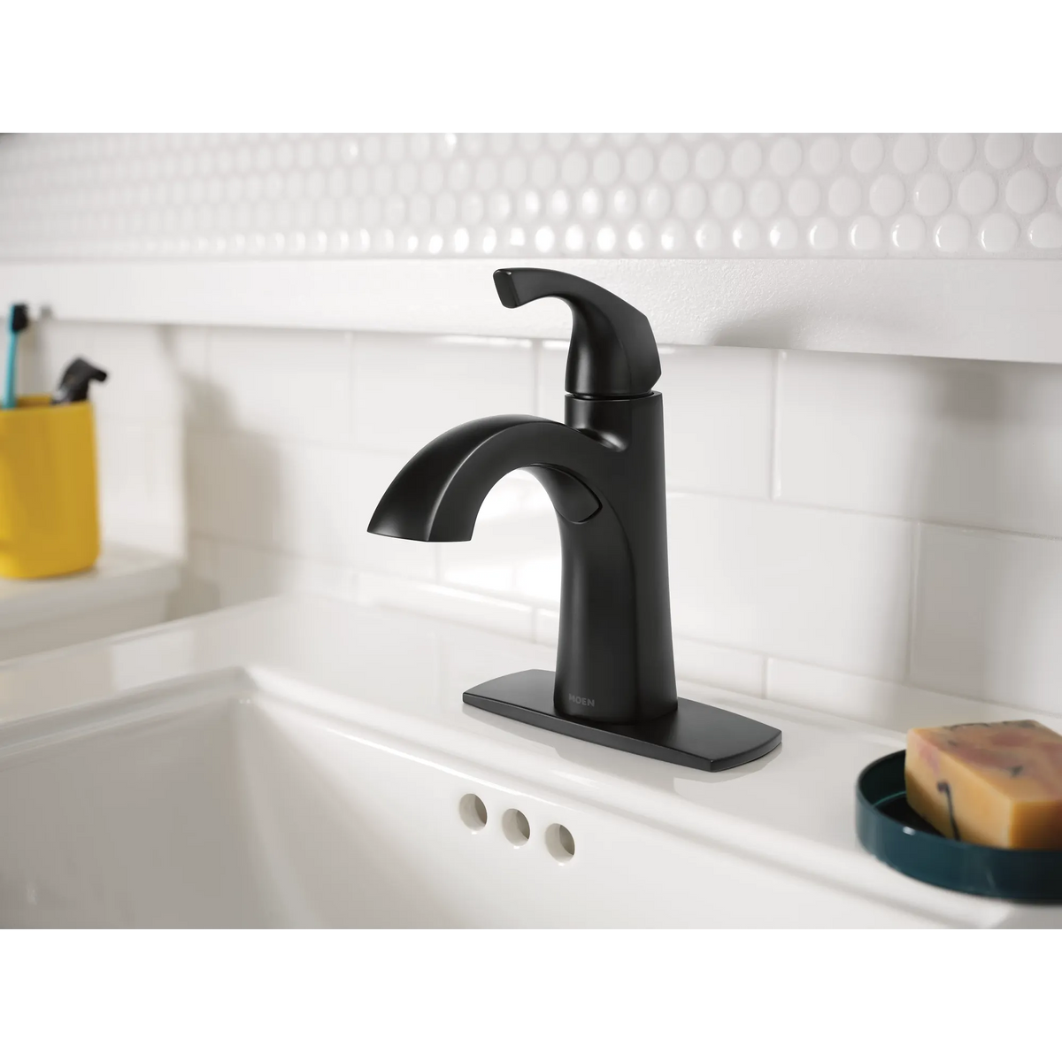 Moen 84505BL Lindor Matte Black One-Handle High Arc Bathroom Faucet