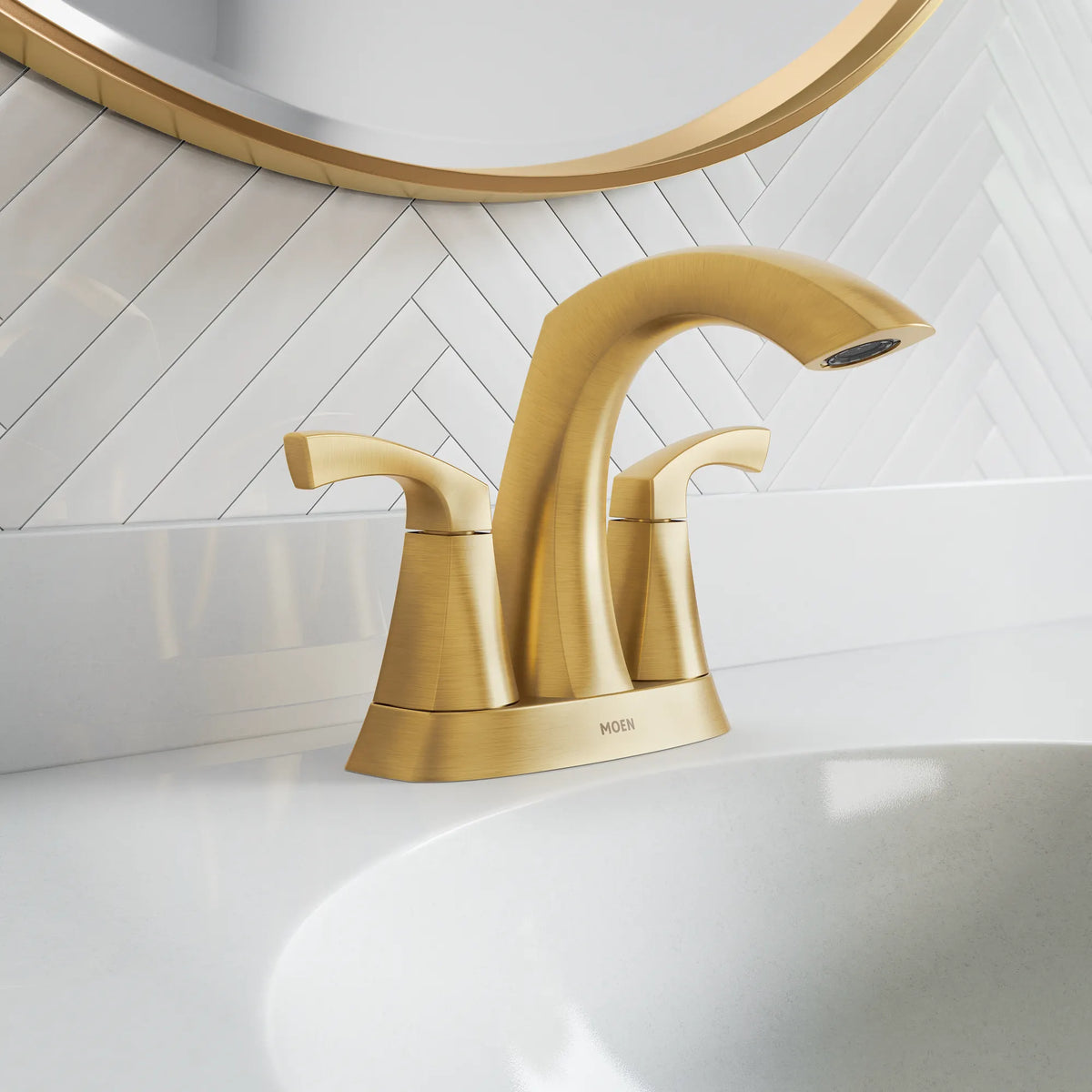 Moen 84506BG Lindor Brushed Gold Two-Handle High Arc Bathroom Faucet