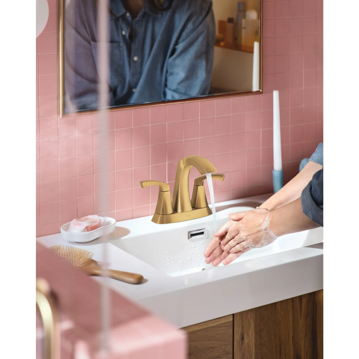 Moen 84506BG Lindor Brushed Gold Two-Handle High Arc Bathroom Faucet